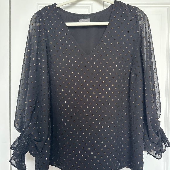 Vince Camuto Black and Gold Dot Balloon Sleeve Flowy Blouse Size L - Picture 1 of 4